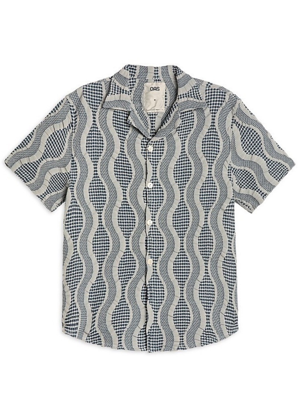 OAS Como Cuba Waffle Shirt Men's Small Blue Spread Collar Front Button Closure